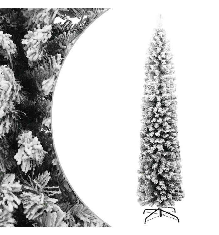 Sapin de Noël artificiel mince flocon de neige vert 240 cm PVC | Mobilier & Déco