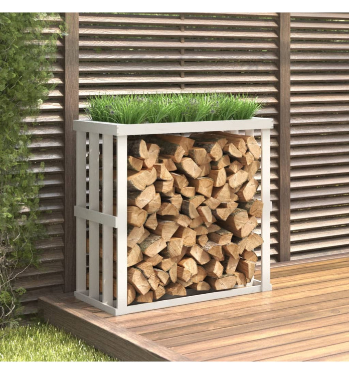 Porte-bûches d’extérieur Blanc 108x52x106 cm Bois massif de pin | Mobilier & Déco