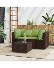 Salon de jardin 3 pcs avec coussins marron résine tressée | Mobilier & Déco