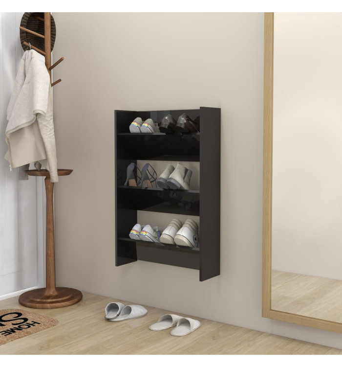 Armoire à chaussures murale noir brillant bois d'ingénierie | Mobilier & Déco