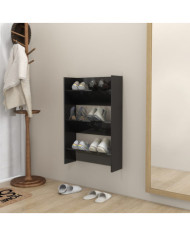 Armoire à chaussures murale noir brillant bois d'ingénierie | Mobilier & Déco