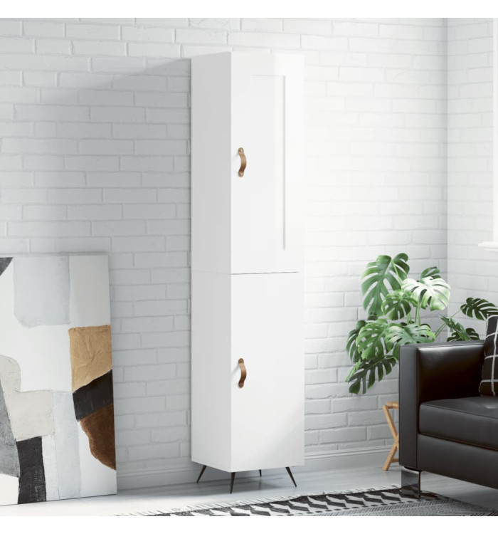 Buffet haut Blanc brillant 34,5x34x180 cm Bois d'ingénierie | Mobilier & Déco