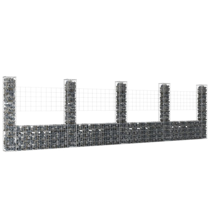 Panier de gabion en forme de U avec 5 poteaux Fer 500x20x150 cm | Mobilier & Déco