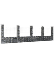 Panier de gabion en forme de U avec 5 poteaux Fer 500x20x150 cm | Mobilier & Déco