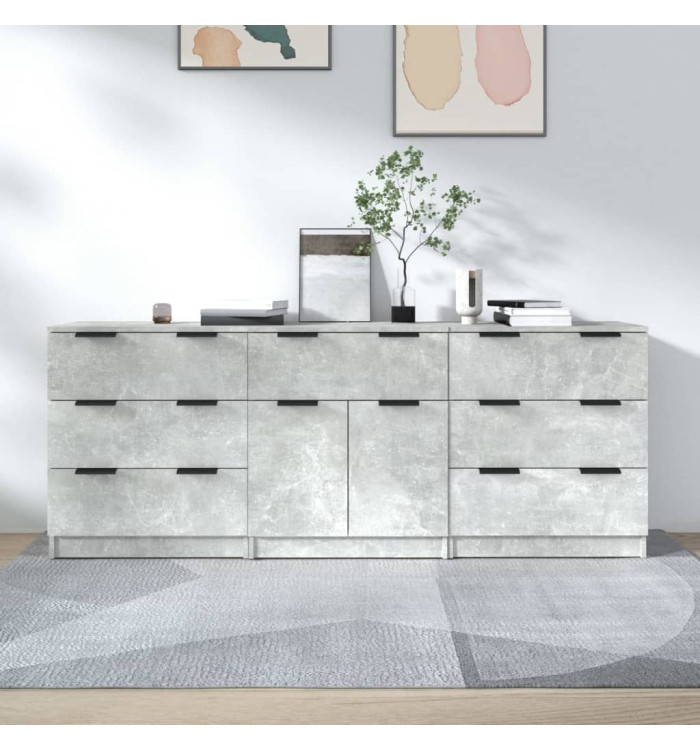 Buffets 3 pcs gris béton bois d'ingénierie | Mobilier & Déco