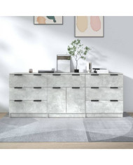 Buffets 3 pcs gris béton bois d'ingénierie | Mobilier & Déco