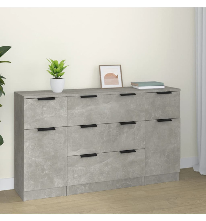Ensemble de buffets 3 pcs Gris béton Bois d'ingénierie | Mobilier & Déco