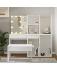 Ensemble de coiffeuse avec LED Blanc Bois d'ingénierie | Mobilier & Déco