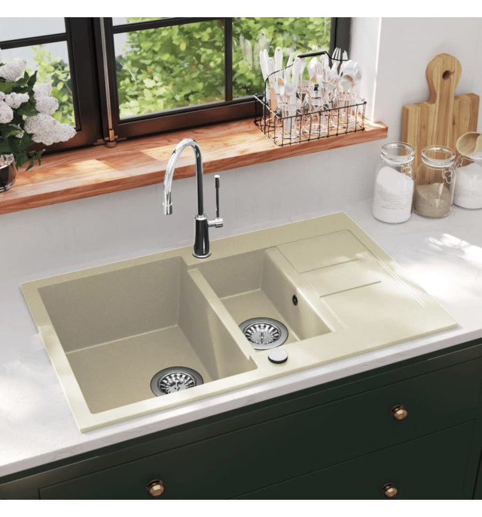Évier de cuisine Granit Double lavabo Beige | Mobilier & Déco