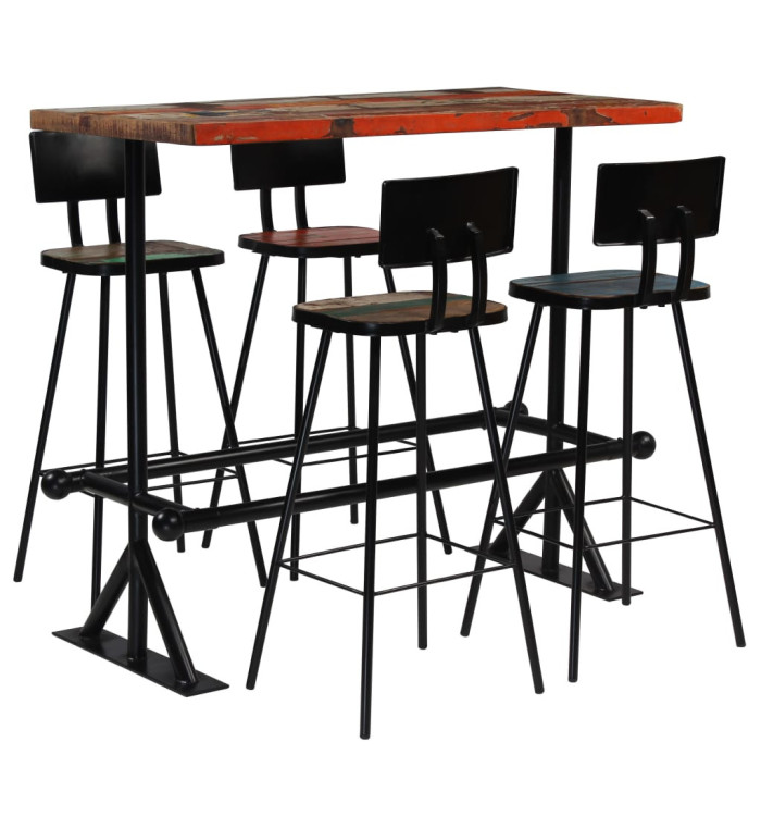 Mobilier de bar 5 pcs Bois de récupération massif Multicolore | Mobilier & Déco
