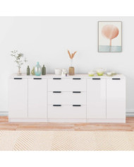 Buffets 3 pcs blanc brillant bois d'ingénierie | Mobilier & Déco