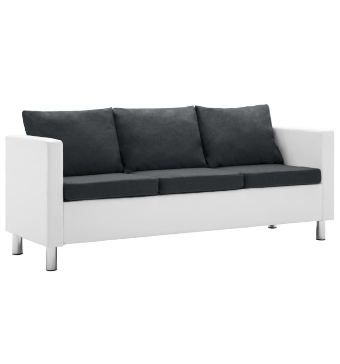 Canapé à 3 places Similicuir Blanc et gris foncé | Mobilier & Déco