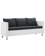 Canapé à 3 places Similicuir Blanc et gris foncé | Mobilier & Déco