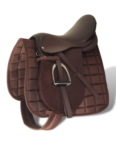 Set de selle équitation 16" en cuir véritable 14 cm 5 en 1 brun | Mobilier & Déco