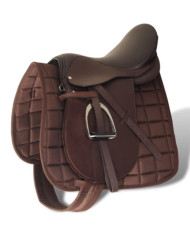 Set de selle équitation 16" en cuir véritable 14 cm 5 en 1 brun | Mobilier & Déco