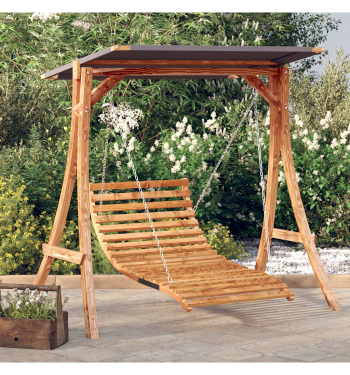 Lit balançoire et auvent bois massif d'épicéa et finition teck | Mobilier & Déco