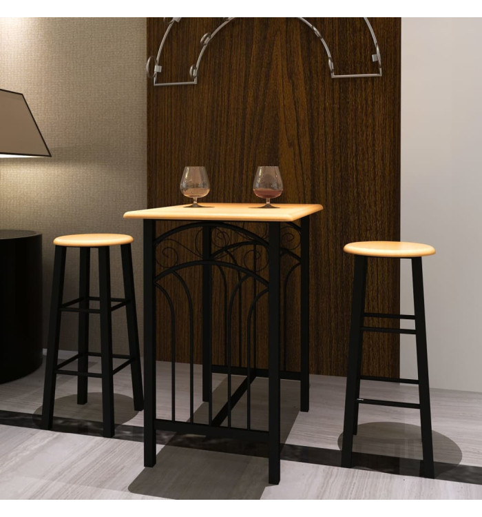 Ensemble de table à dîner Bois brun roux avec noir Acier | Mobilier & Déco