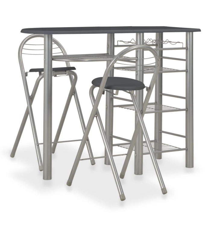 Ensemble de bar avec étagères 3 pcs Bois et acier Noir | Mobilier & Déco