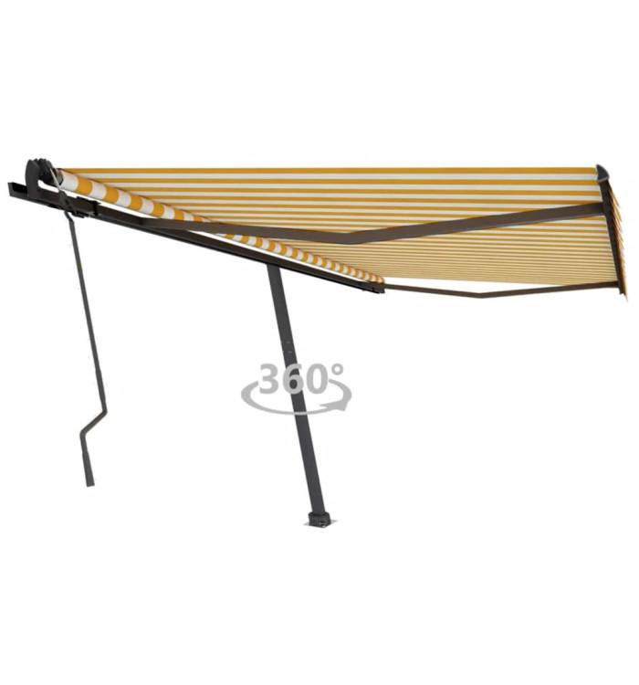 Auvent manuel rétractable sur pied 450x350 cm Jaune/Blanc | Mobilier & Déco