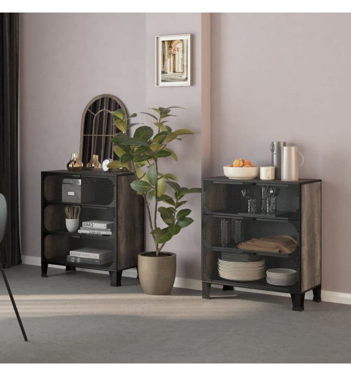 Armoires de rangement 2 pcs Gris 72x36x82 cm Métal et MDF | Mobilier & Déco