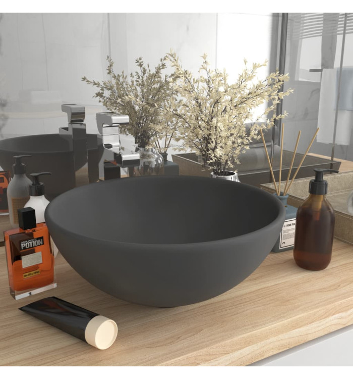 Lavabo rond de luxe de salle Gris foncé mat 32,5x14cm Céramique | Mobilier & Déco