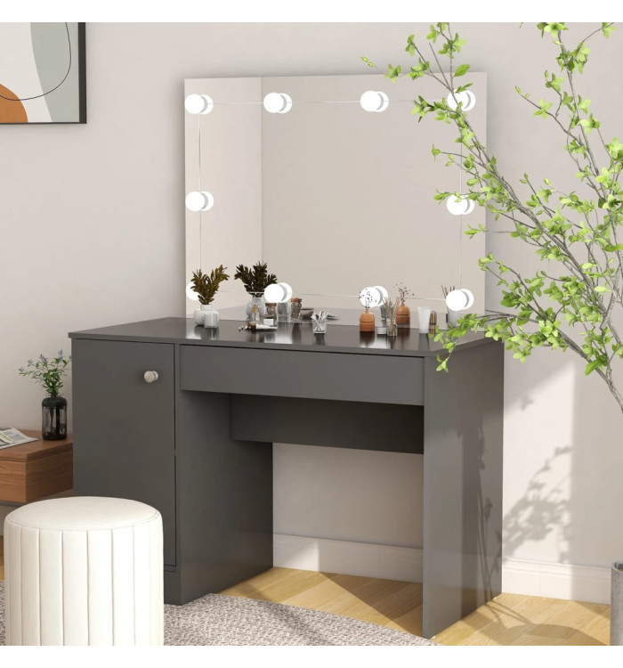Table de maquillage avec éclairage LED 110x55x145 cm MDF Gris | Mobilier & Déco