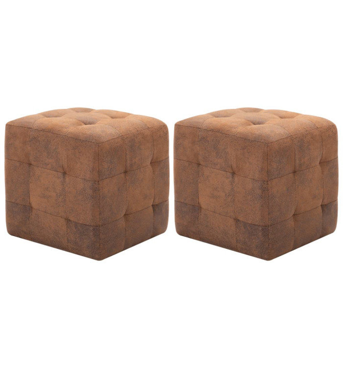 2 pcs Poufs Marron 30 x 30 x 30 cm Similicuir daim | Mobilier & Déco