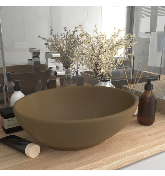 Lavabo ovale de luxe Crème mat 40x33 cm Céramique | Mobilier & Déco