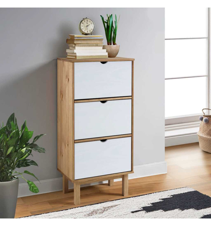 Armoire à chaussures OTTA et 3 tiroirs Marron et blanc Bois pin | Mobilier & Déco