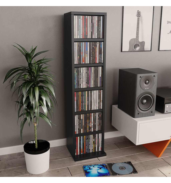 Armoire à CD Noir 21x20x88 cm Bois d'ingénierie | Mobilier & Déco