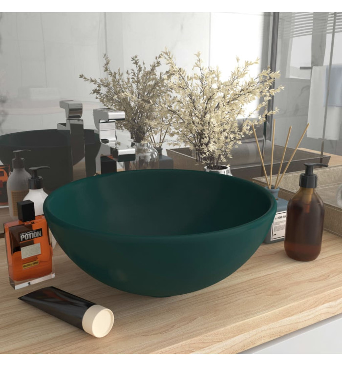 Lavabo rond de salle de bain Vert foncé mat 32,5x14cm Céramique | Mobilier & Déco