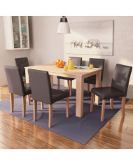 Table et chaises 7 pcs Cuir synthétique Chêne Marron | Mobilier & Déco