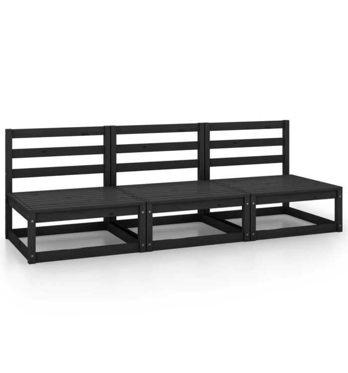 Canapés centraux de jardin 3 pcs noir bois de pin massif | Mobilier & Déco