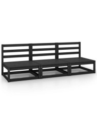 Canapés centraux de jardin 3 pcs noir bois de pin massif | Mobilier & Déco