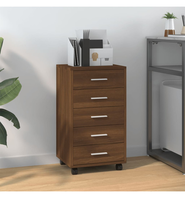 Armoire à tiroirs avec roulettes Chêne marron Bois d'ingénierie | Mobilier & Déco