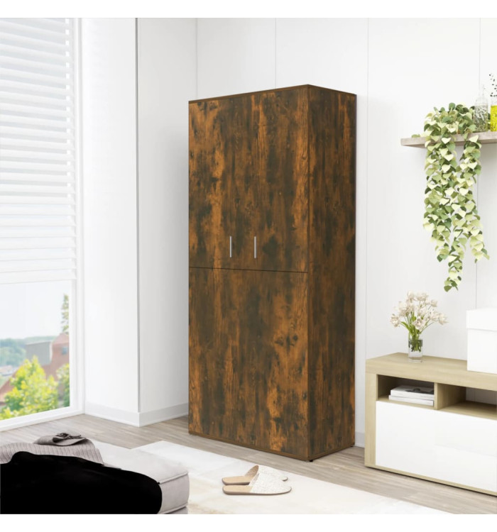 Armoire à chaussures chêne fumé 80x39x178 cm bois d'ingénierie | Mobilier & Déco