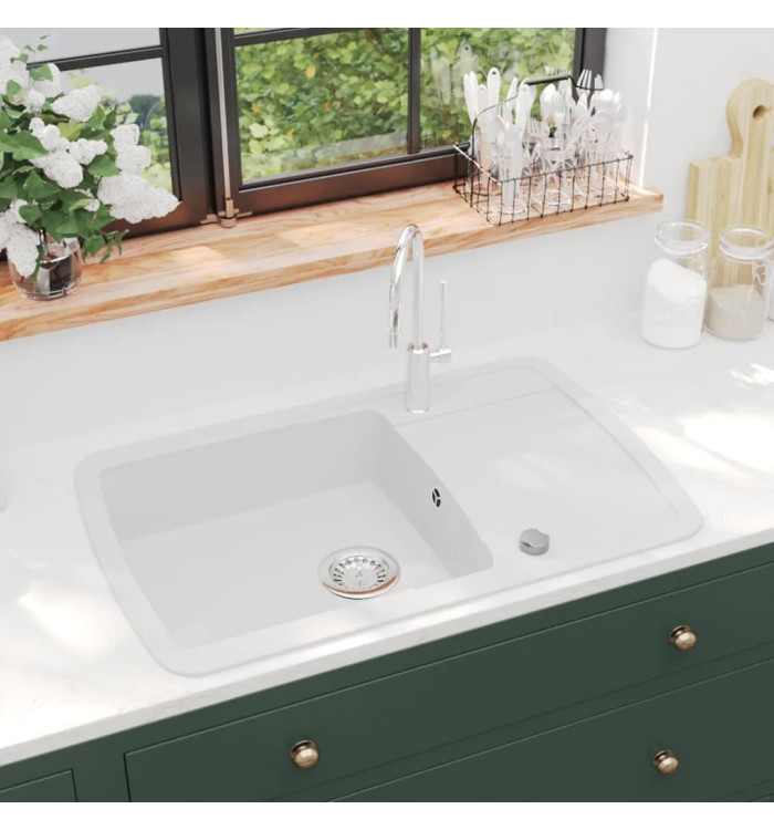 Évier de cuisine Granit Seul lavabo Blanc | Mobilier & Déco