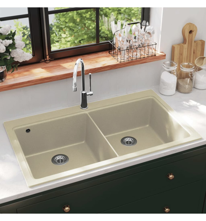Évier de cuisine Granit Double lavabo Beige | Mobilier & Déco