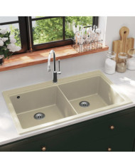 Évier de cuisine Granit Double lavabo Beige | Mobilier & Déco