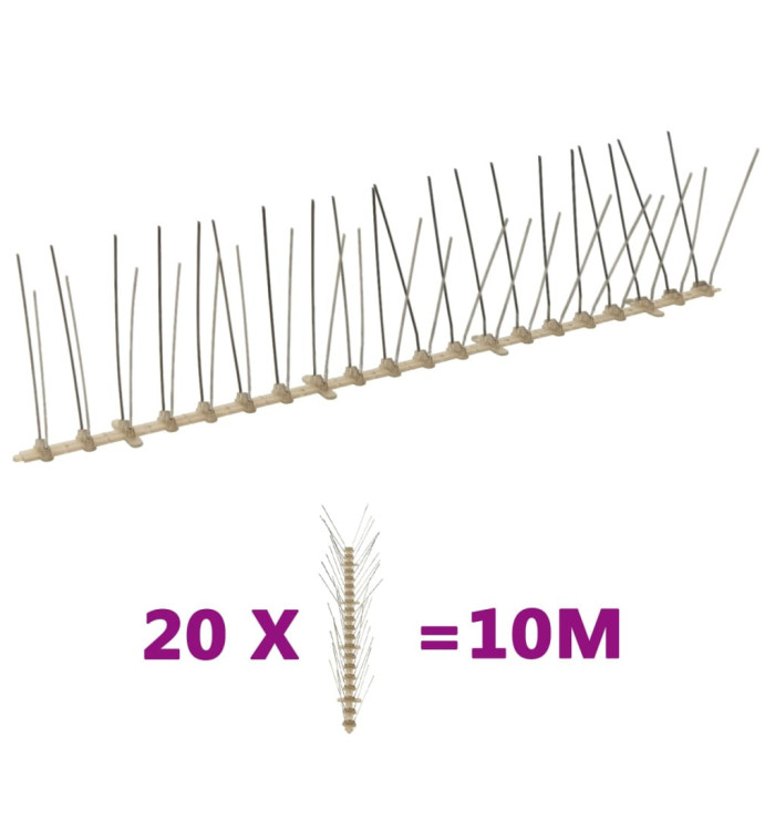 Ensemble de 20 pointes à 4 rangées contre oiseaux Plastique 10m | Mobilier & Déco