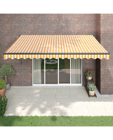 Auvent rétractable jaune et blanc 4,5x3 m tissu et aluminium | Mobilier & Déco