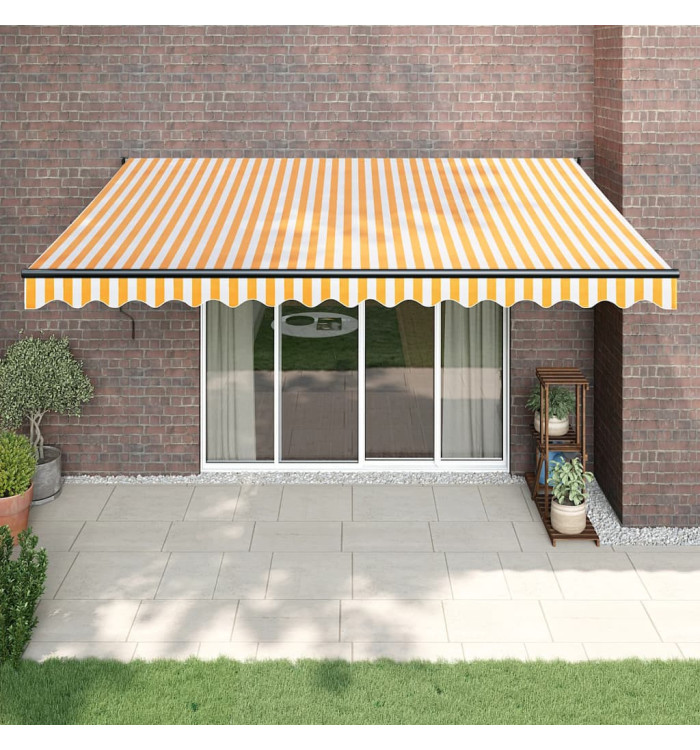 Auvent rétractable jaune et blanc 4,5x3 m tissu et aluminium | Mobilier & Déco