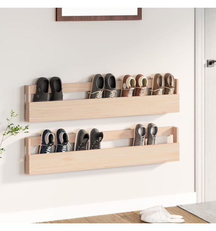 Étagères à chaussures murales 2 pcs 110x9x23 cm Pin massif | Mobilier & Déco