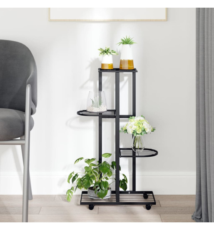 Jardinière à 4 niveaux avec roues 44x23x80 cm Noir Fer | Mobilier & Déco