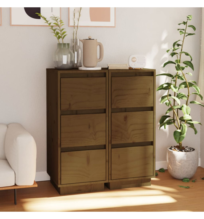 Buffets 2 pcs Marron miel 32x34x75 cm Bois massif de pin | Mobilier & Déco