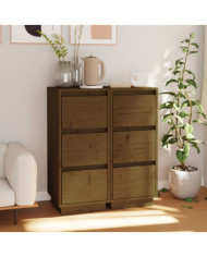 Buffets 2 pcs Marron miel 32x34x75 cm Bois massif de pin | Mobilier & Déco