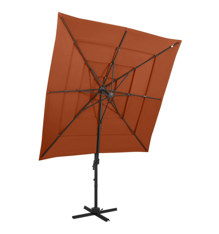 Parasol de jardin à 4 niveaux avec mât en aluminium terre cuite | Mobilier & Déco
