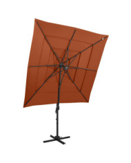 Parasol de jardin à 4 niveaux avec mât en aluminium terre cuite | Mobilier & Déco