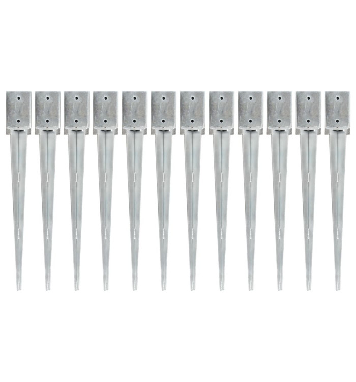 Piquets au sol 12 pcs Argenté 9x9x75 cm Acier galvanisé | Mobilier & Déco