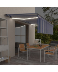 Auvent automatique store capteur de vent/LED 5x3m Bleu et blanc | Mobilier & Déco